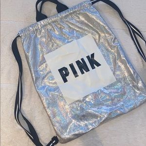 PINK Metallic Drawstring Backpack